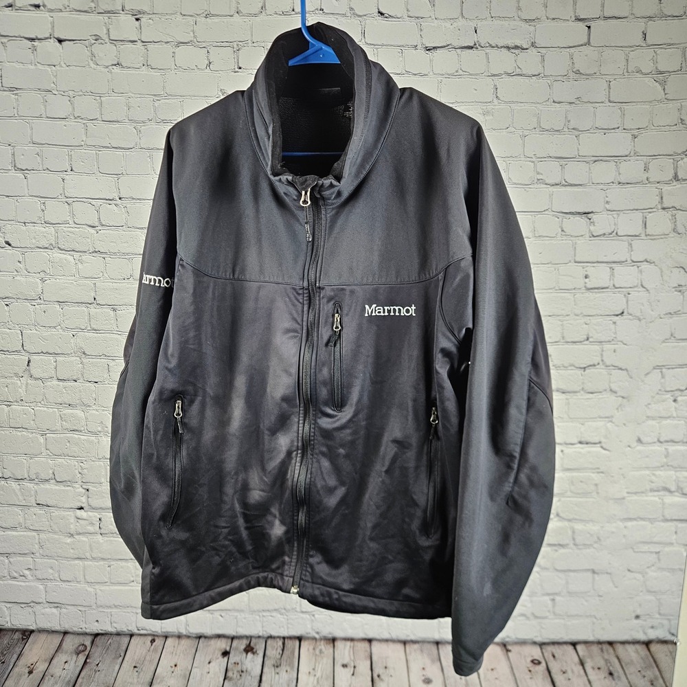 Marmot Gore Windstopper Softshell Jacket Mens XL Black Full Zip Fleece Lined
